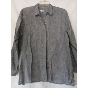 J.Jill Love Linen Essential Shirt Petite gray Button Down Long Sleeve Top